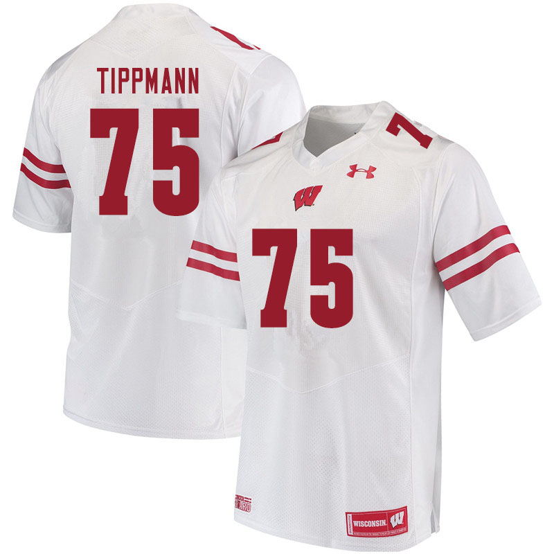 Men #75 Joe Tippmann Wisconsin Badgers College Football Jerseys Sale-White